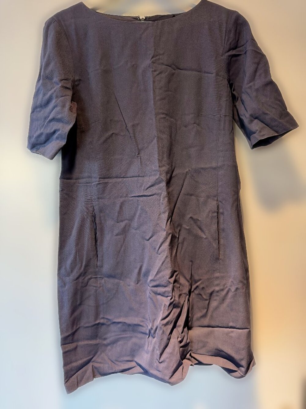 Theory Grey Mauve Viscose Elbow Sleeve Shift Dress